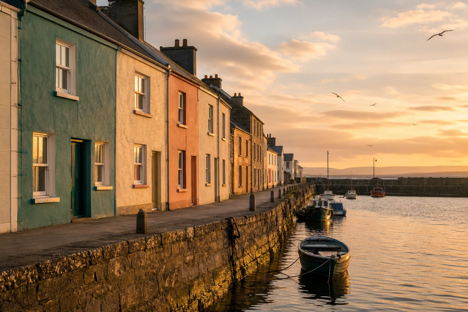 The quayside in Wexford town at golden hour, a few minutes&rsquo; walk from Harbour Row Dental.